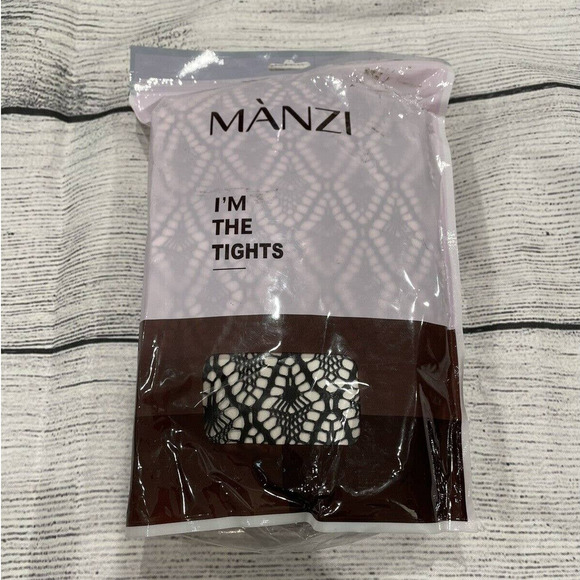 4 Pair MANZI One Size Women's High Waist Pattern Tights Black E3 - Picture 1 of 5